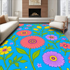 Bright Coral Purple Yellow Floral Garden Rug