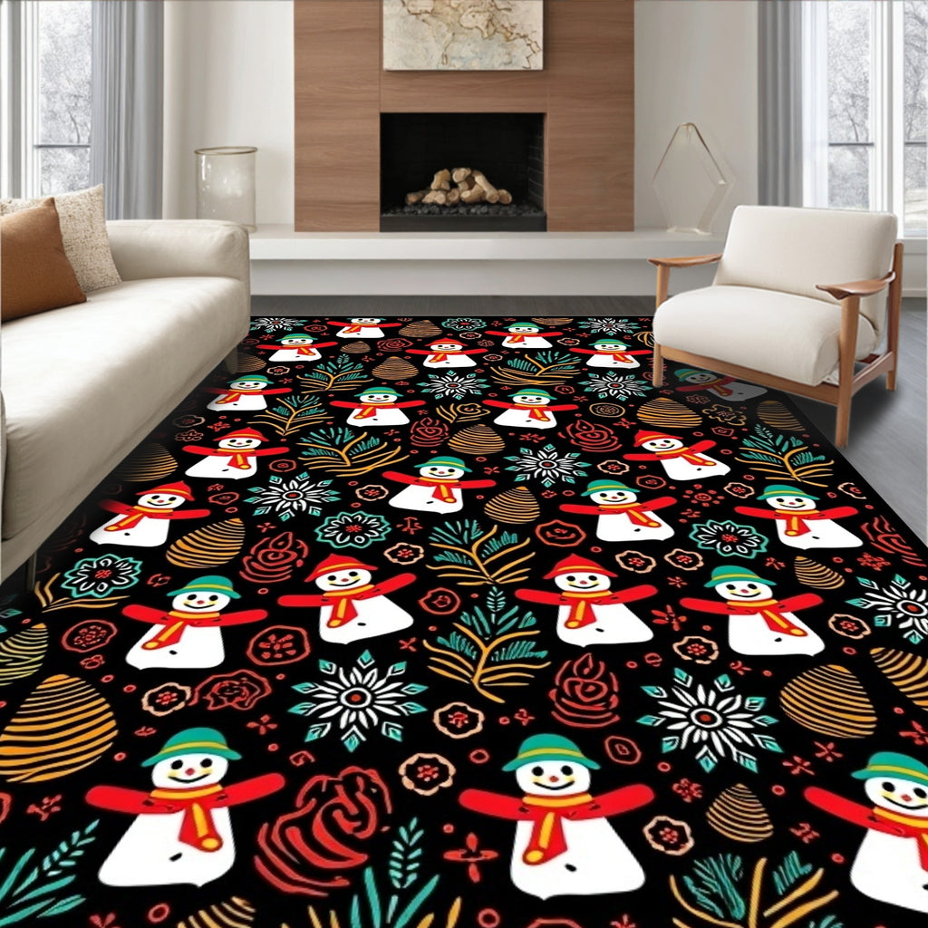 Cute Snowman Holiday Snowflakes Rug