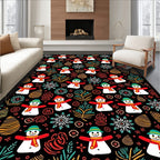 Cute Snowman Holiday Snowflakes Rug