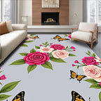 Pink Rose Butterfly Garden Whimsy Rug
