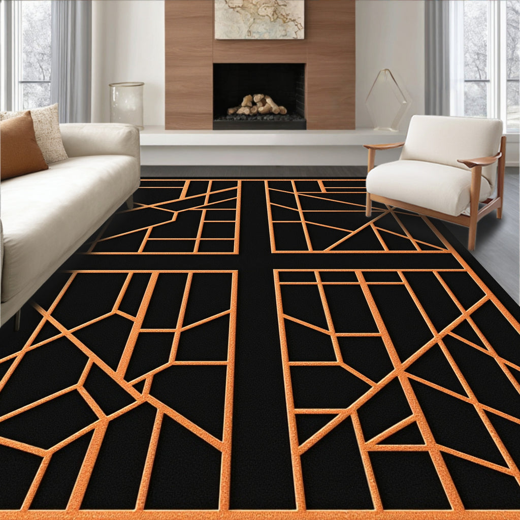 Orange Geometric Deco Lines Rug
