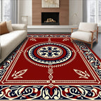 Crimson Ornamental Medallion Border Rug