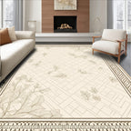Cream and Brown Botanical Geometric Rug