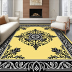 Black Floral Medallion Yellow Border Rug
