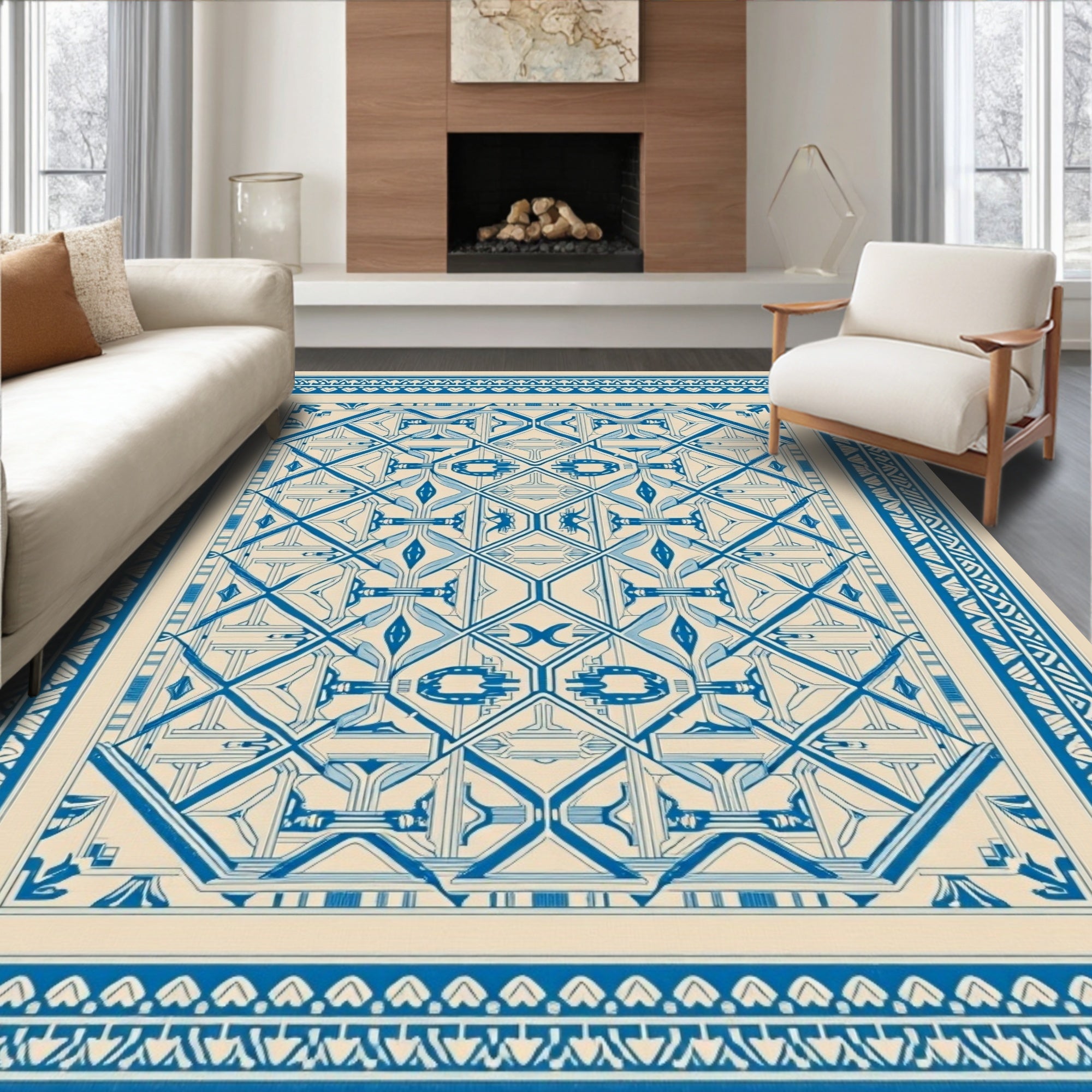 Intricate Blue Geometric Medallion Rug