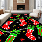 Red Green Striped Christmas Stockings with Holly Rug