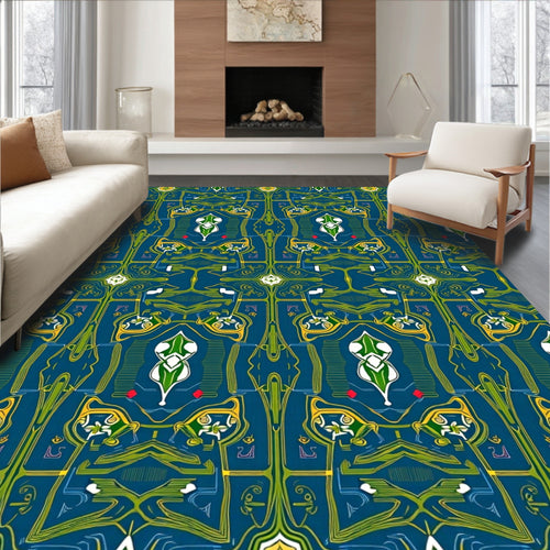 Art Nouveau Emerald Green Symmetry Rug