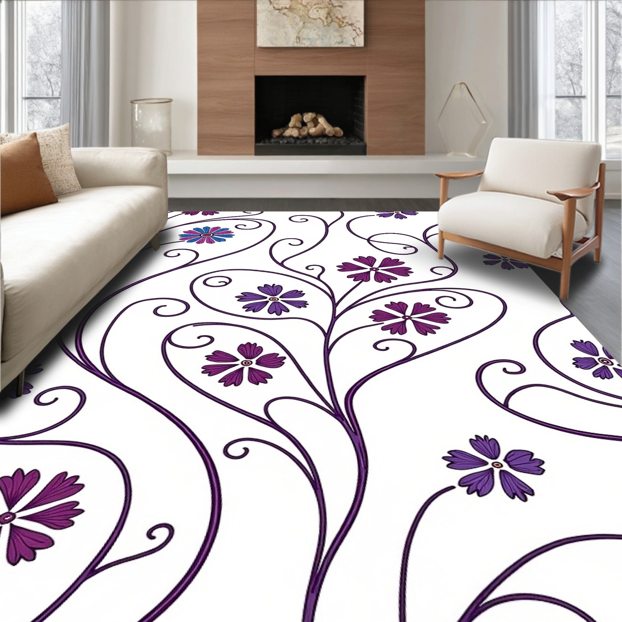 Violet Floral Swirl Vine Rug