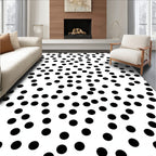 Scattered Black Polka Dots on White Rug