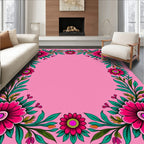 Bright Fuchsia Floral Vine Border Rug