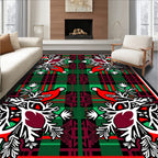 Bold Red Bird Green Plaid Fauna Rug
