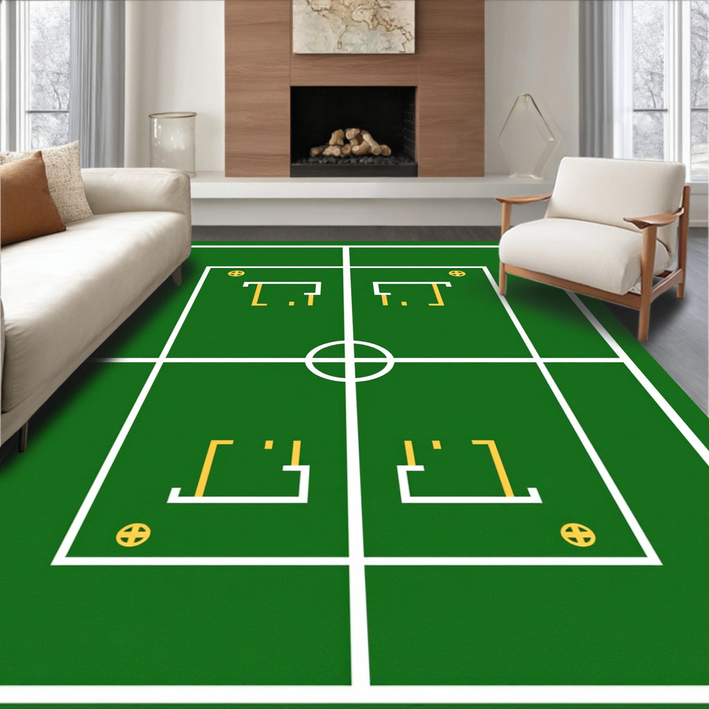Green Field Geometric Goal Court Rug
