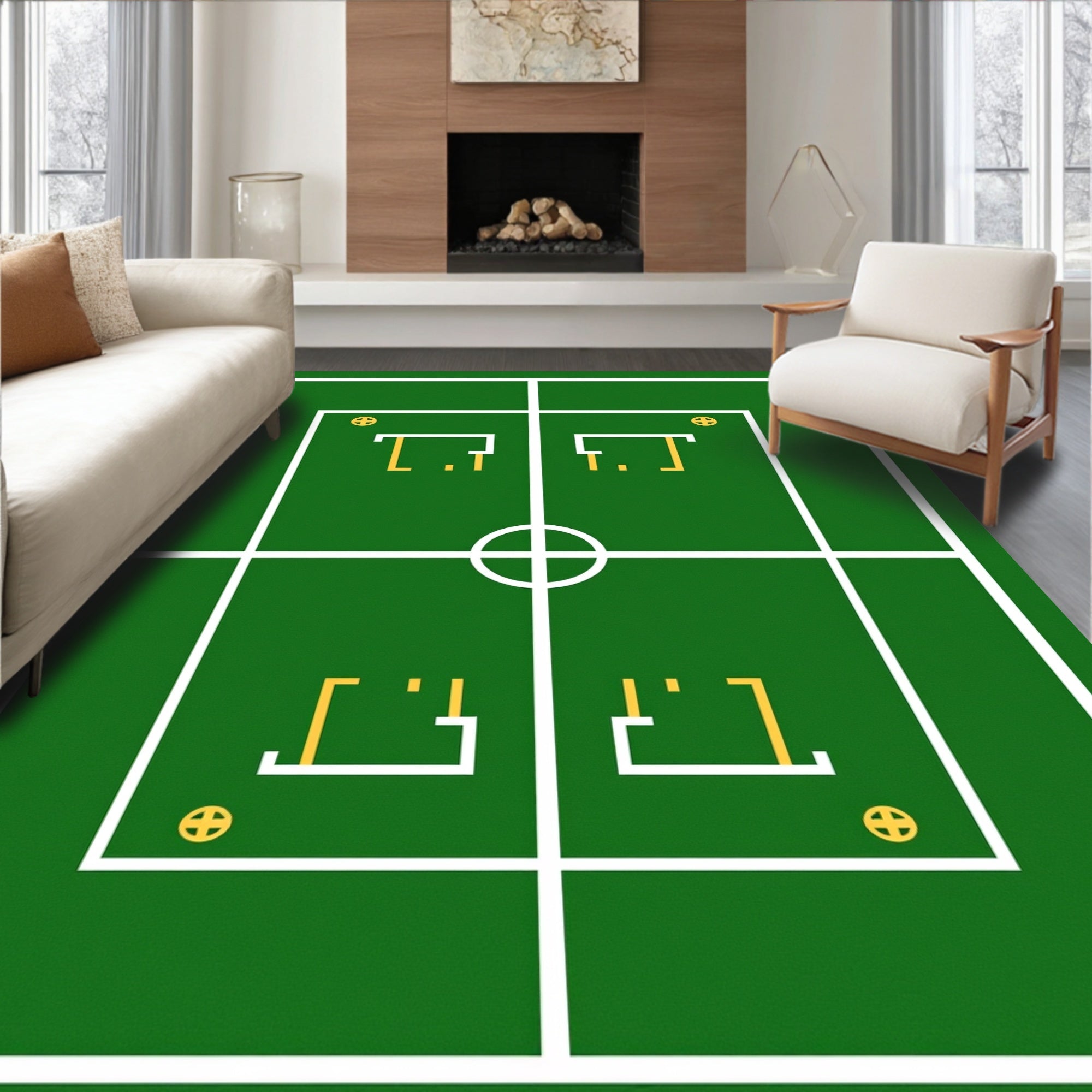 Green Field Geometric Goal Court Rug