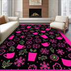 Hot Pink Lime Green Floral Teacup Snowflakes Rug