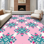 Pink Teal White Floral Diamond Rug