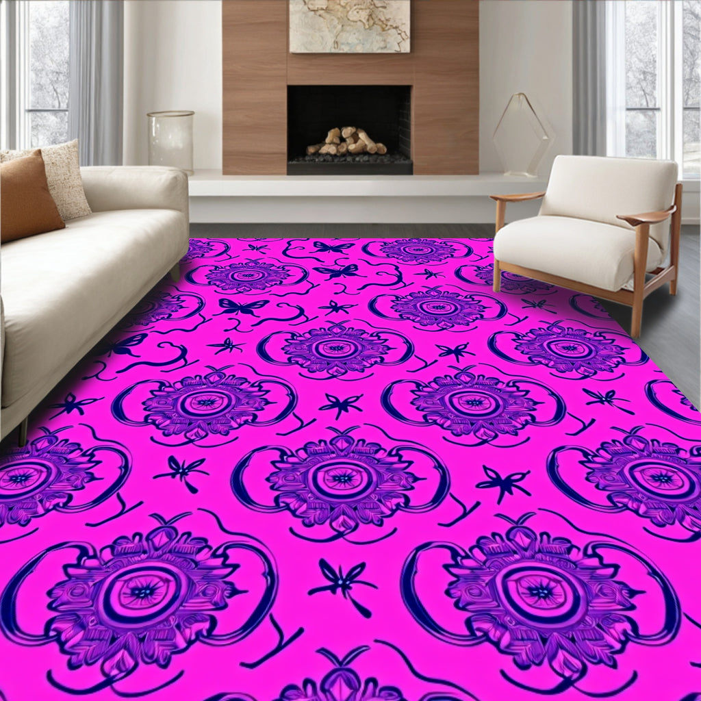 Vibrant Magenta Butterfly Medallion Rug