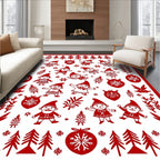 Red Gnome Snowflake Christmas Trees Rug