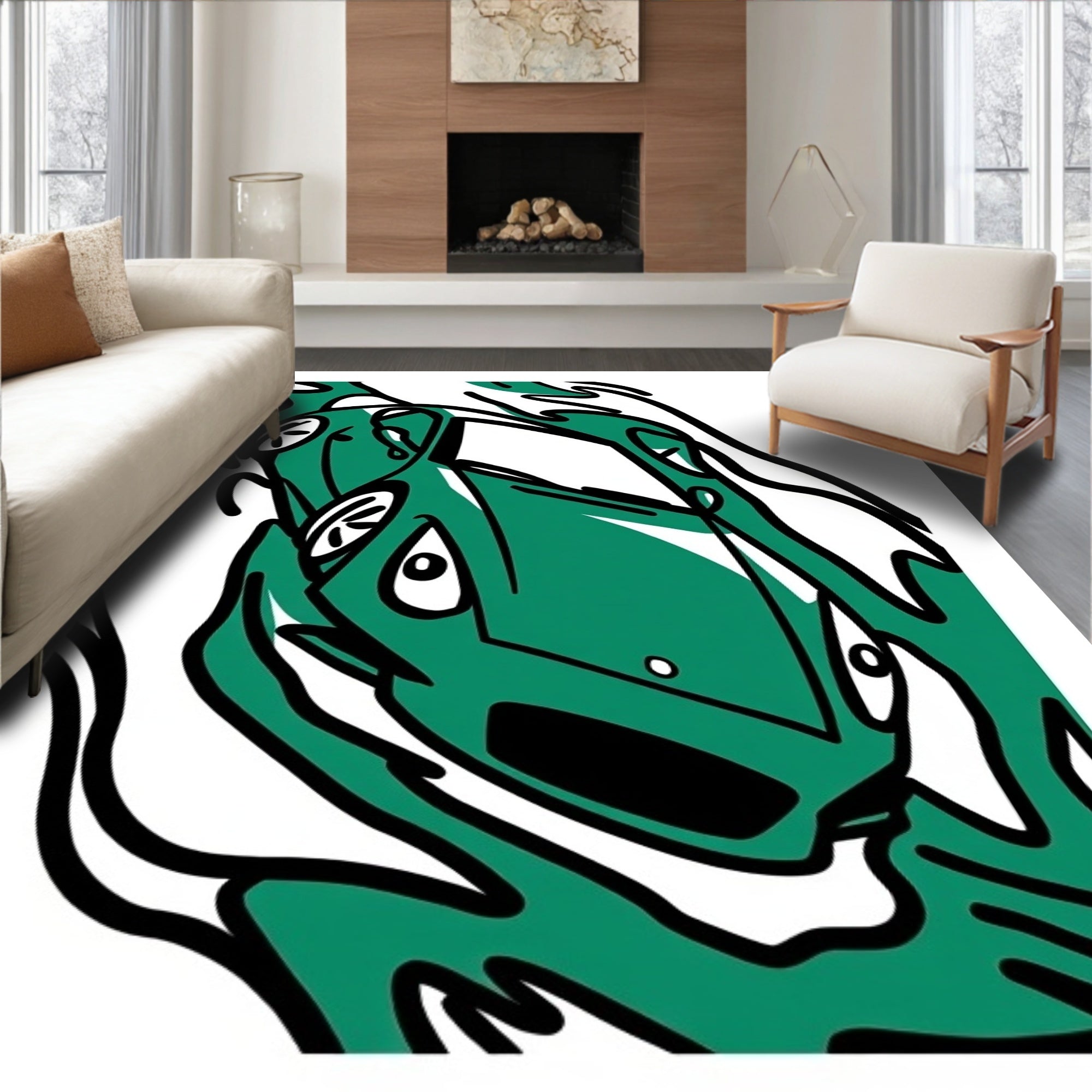 Emerald Green Car Motion Abstract Rug