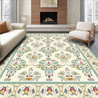 Cream Teal Floral Cameo Rug