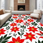 Vibrant Scarlet Floral Foliage Garland Rug
