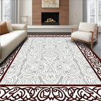 Brown Intricate Scrollwork Silver Border Rug