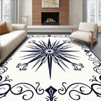 Navy Starburst Scrollwork Border Rug