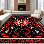Red Black Star Floral Scroll Rug