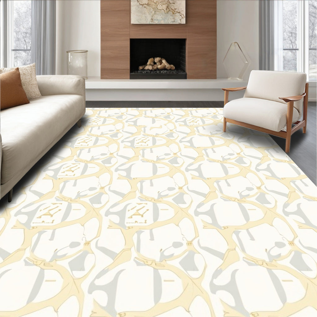 Cream White Organic Intertwined Forms Rug