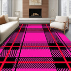 Bright Pink Black Red Plaid Tartan Rug