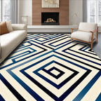 Deep Blue Geometric Maze Lines Rug
