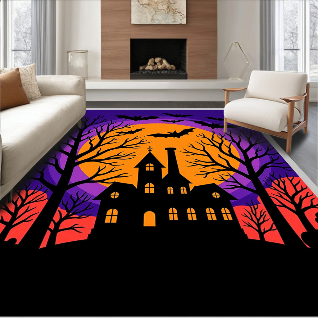 Spooky Bat Haunted Mansion Night Rug