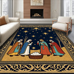 Golden Starry Night Religious Scene Rug