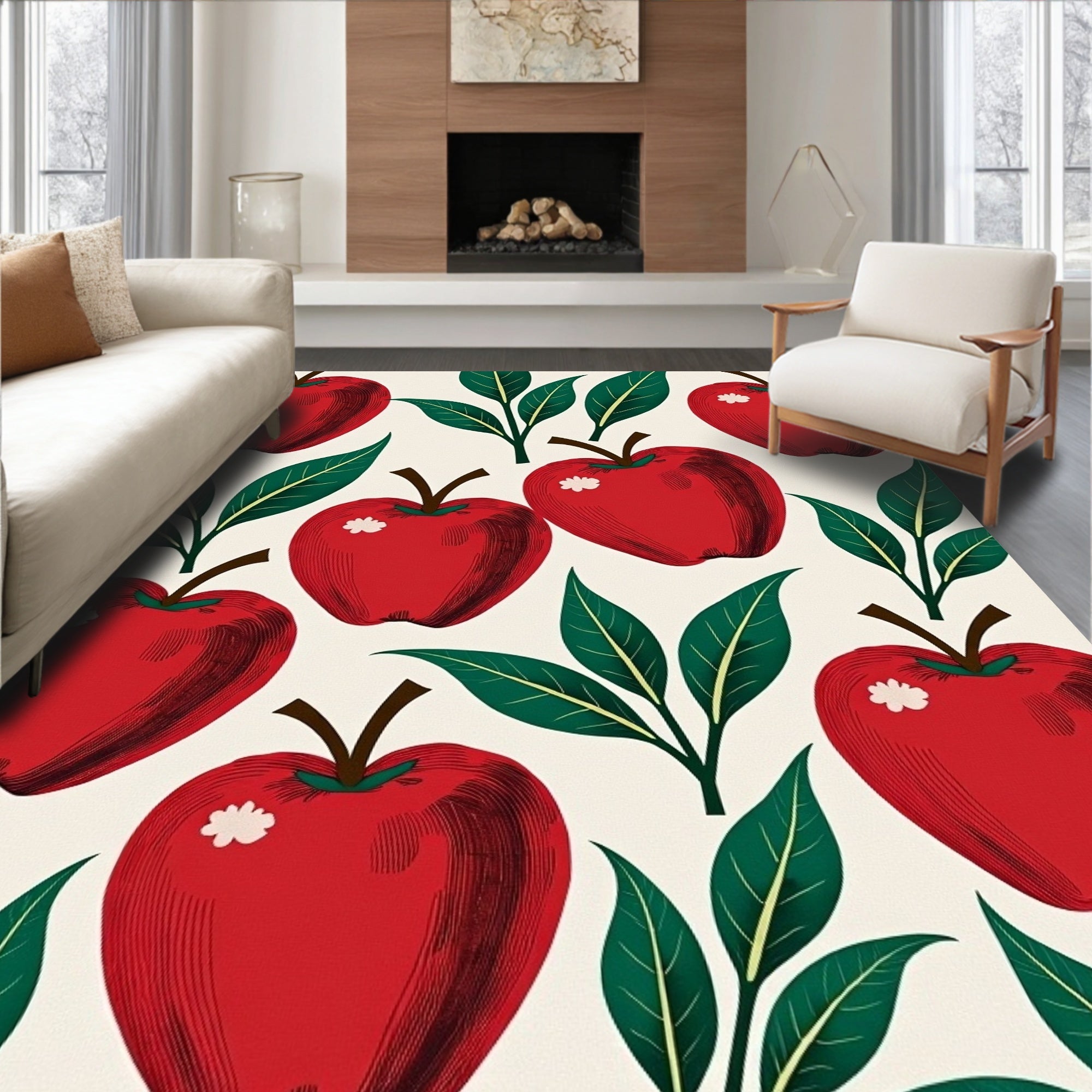 Classic Red Apple Foliage Arrangement Rug