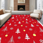 Red Winter Tree Snowflakes Bright Ornaments Rug