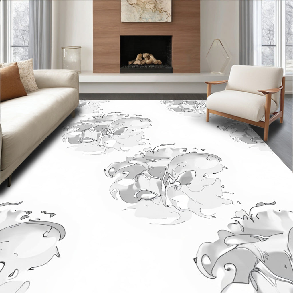 Organic Abstract Gray Swirl Blooms Rug