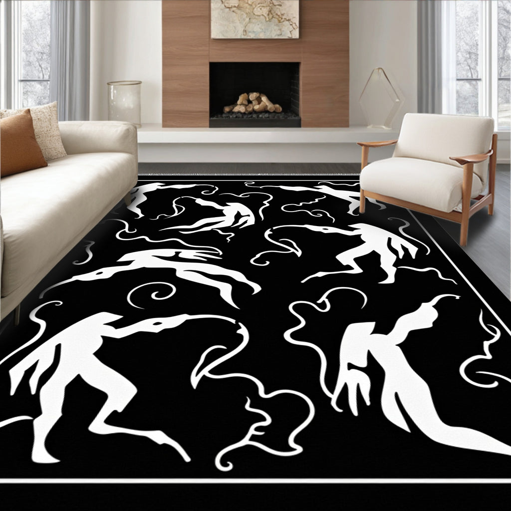 Black White Dancing Figures Silhouette Rug