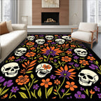 Skulls And Orange Floral Print Rug
