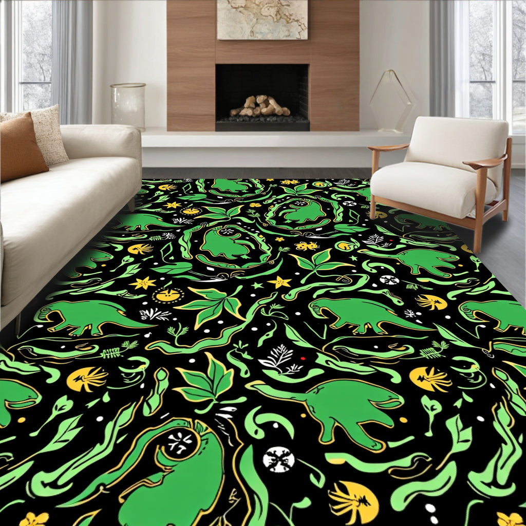 Green Dinosaur Jungle Garden Rug