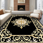 Golden Floral Black Medallion Frame Rug