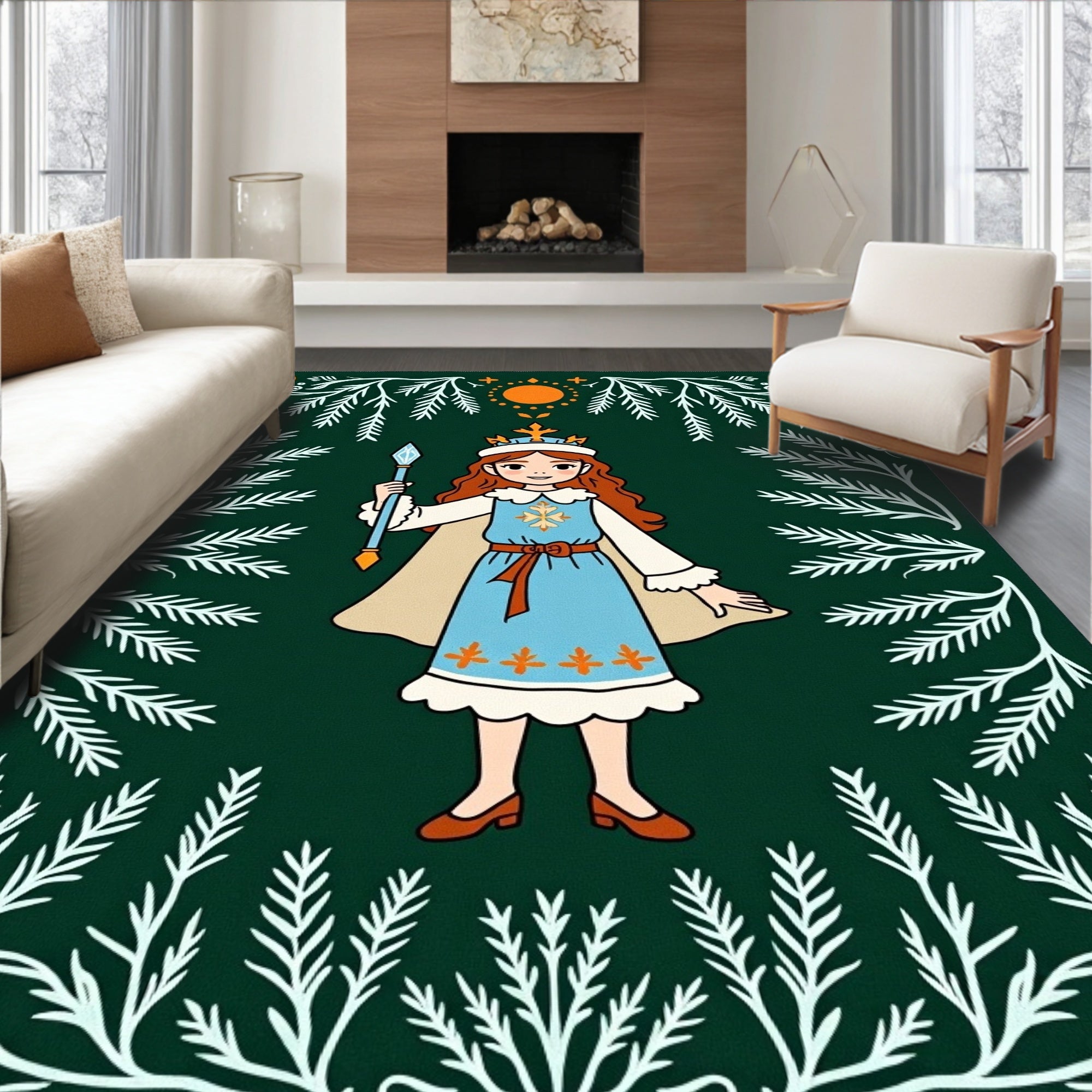 Enchanted Forest Princess Crowned Queen Rug