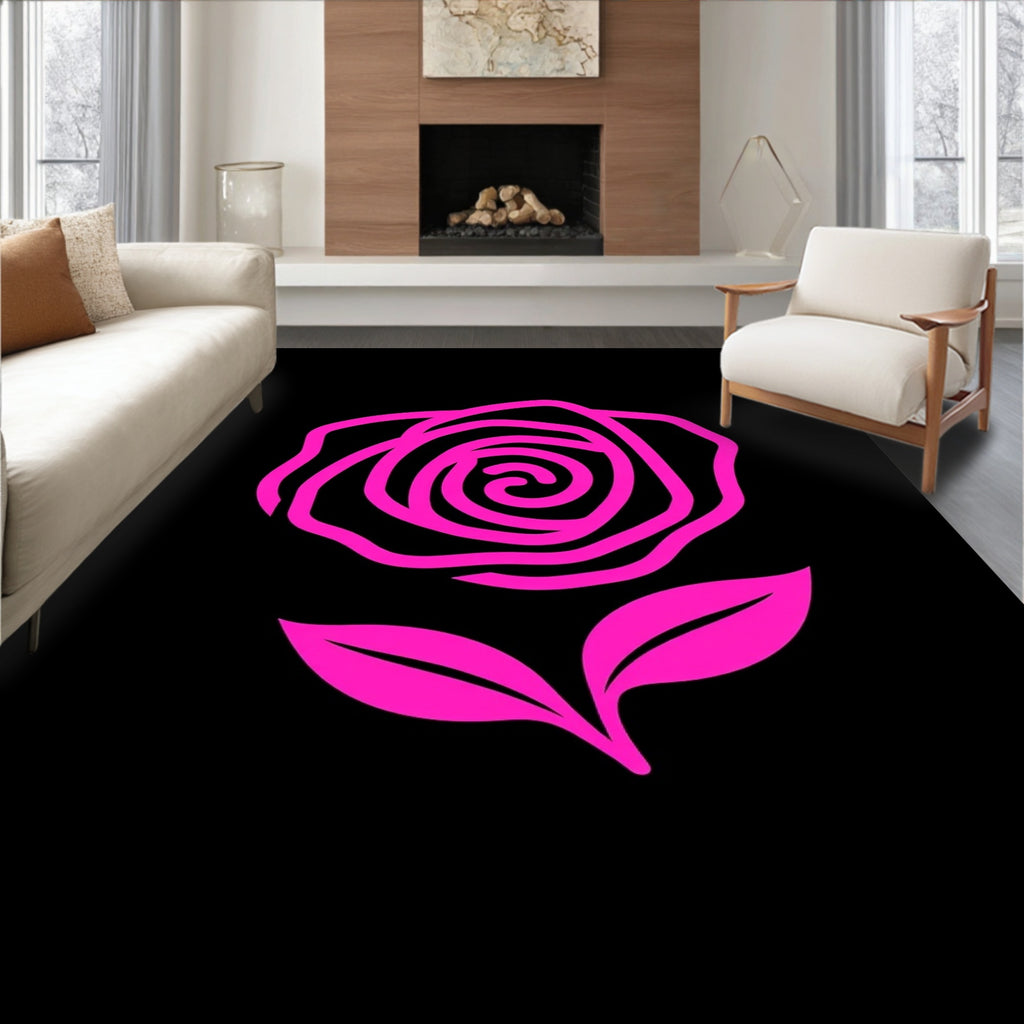 Hot Pink Outline Rose Blossom Rug