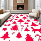 Red Christmas Trees Candy Reindeer Stars Rug