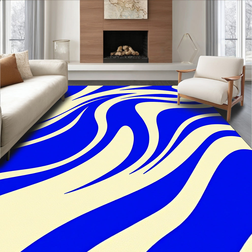Vibrant Swirl Blue Cream Ribbon Rug