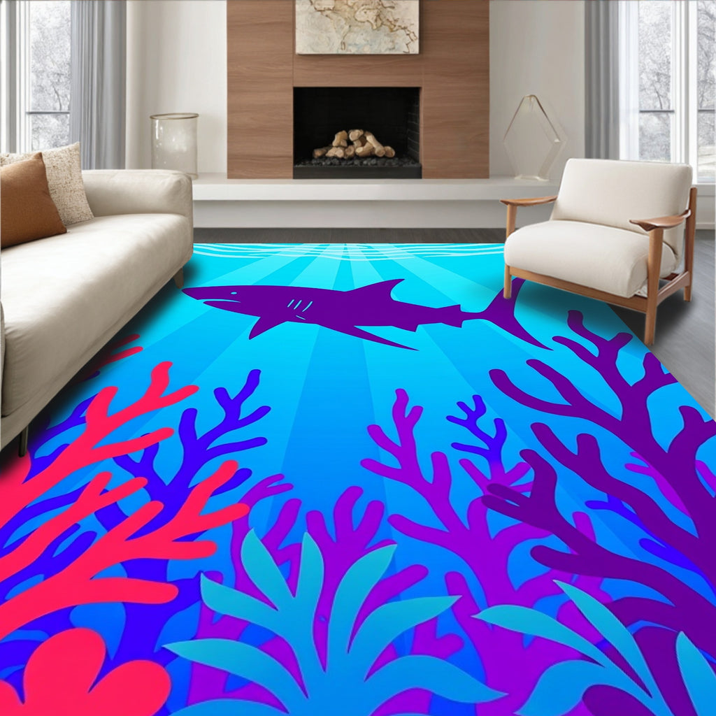 Deep Sea Coral Shark Silhouette Rug