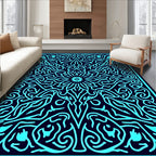 Cyan Intricate Floral Medallion Tapestry Rug