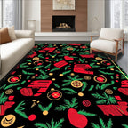 Red Green Gold Abstract Festive Foliage Rug
