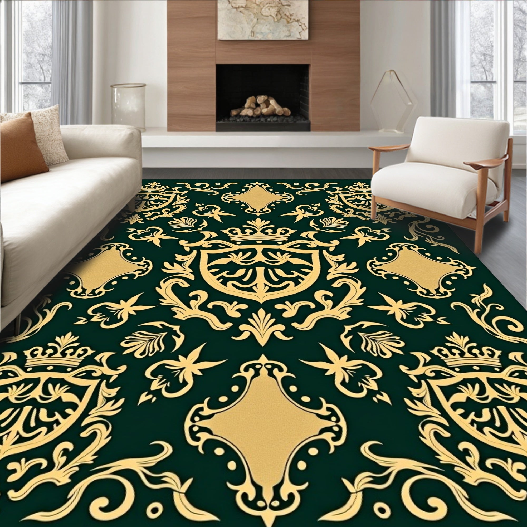 Emerald Gold Royal Crest Flourish Rug