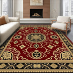 Ornate Crimson Gold Medallion Border Rug