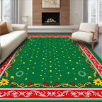 Red Green Festive Floral Scattered Dots Rug