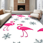 Pink Flamingo Winter Snowflakes Collage Rug